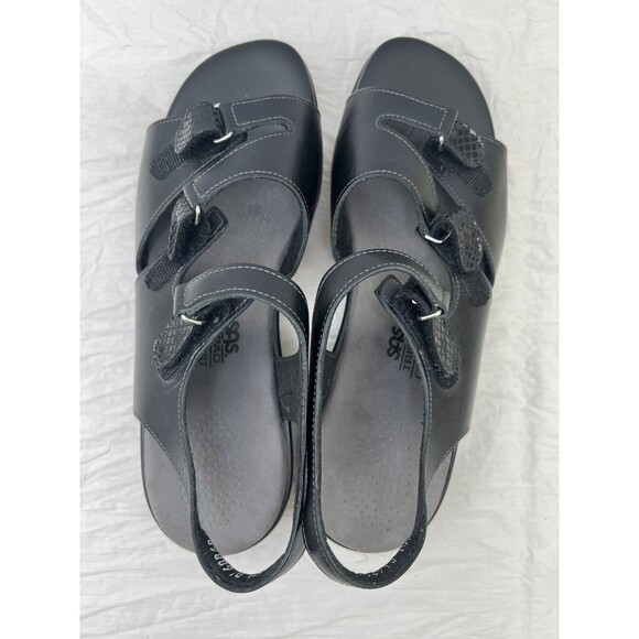 SAS Black Sandals 3 Strap Comfort Open Toe Slingbacks Leather TABBY Sz 9.5WW USA - Picture 5 of 10